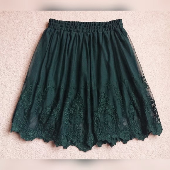 Forever 21 - Dark Green Lace Embroidered Tulle Skirt